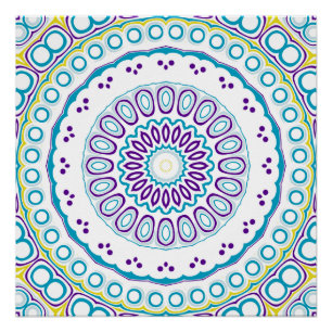 Purple Blue Yellow Mandala Kaleidoscope Medallion  Poster