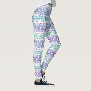 Purple Blue Yellow Mandala Kaleidoscope Striped Leggings