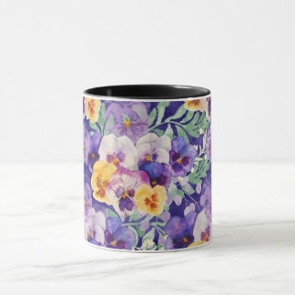 Purple Blue Yellow Pansy Flowers Mug