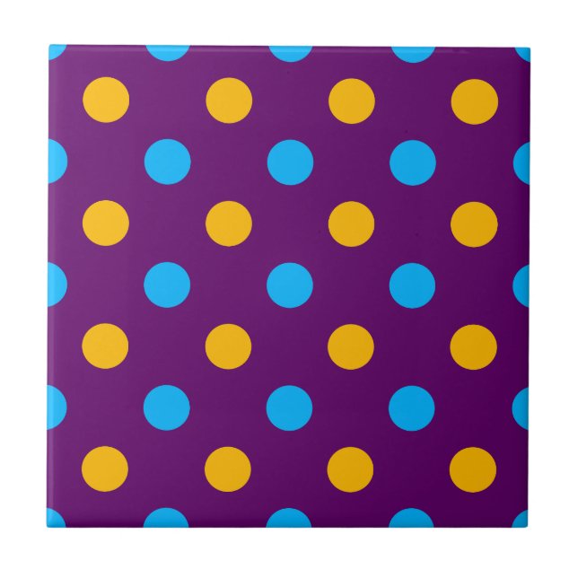Purple Blue Yellow Polka Dots Design  Ceramic Tile (Front)