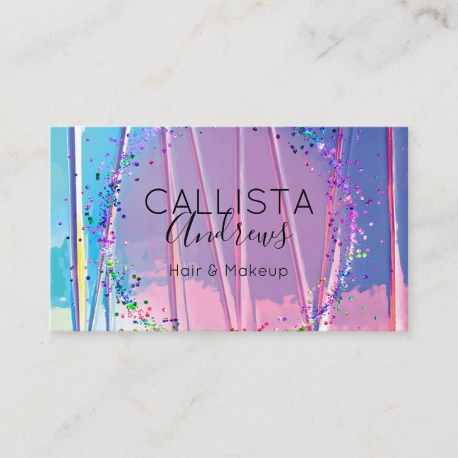Purple Blue Zigzag Holograph Glitter Confetti Business Card (Front)