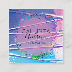 Purple Blue Zigzag Holograph Glitter Confetti Square Business Card