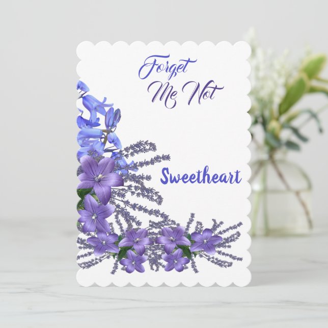Purple Bluebell flowers Forget Me Not Valentine  Holiday Card (Standing Front)
