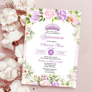 Purple Blush Boho Floral Quinceañera 15th Birthday Invitation