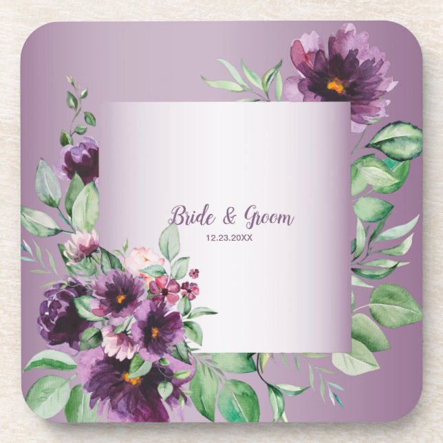 Purple Blush Floral Geometric Greenery Coaster (Front)