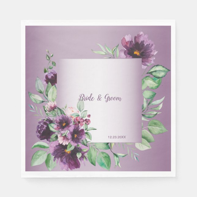 Purple Blush Floral Geometric Greenery Napkin (Front)