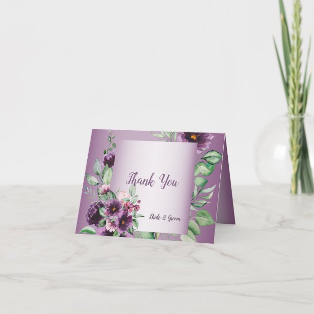 Purple Blush Floral Geometric Greenery Thank You Card (Front)