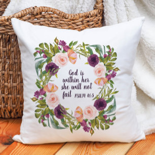 Purple Blush Floral God is Within Her Christian Cushion
