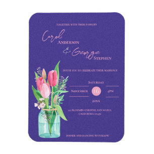 Purple & Blush Floral Mason Jar Wedding Invitation Magnet