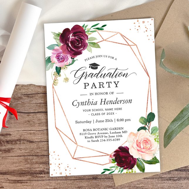 Purple Blush Floral Modern Graduation Party Invitation (Creator Uploaded)