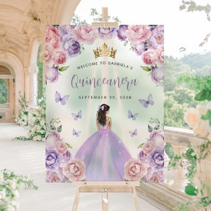 Purple Blush Floral Quinceañera Welcome Acrylic Sign