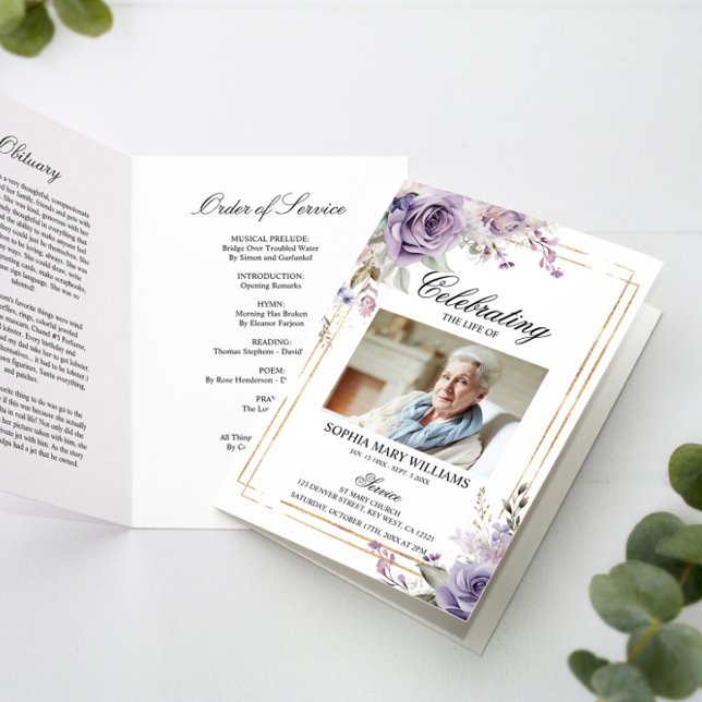 Purple & Blush Photo Memorial Funeral Programs (Creator Uploaded)