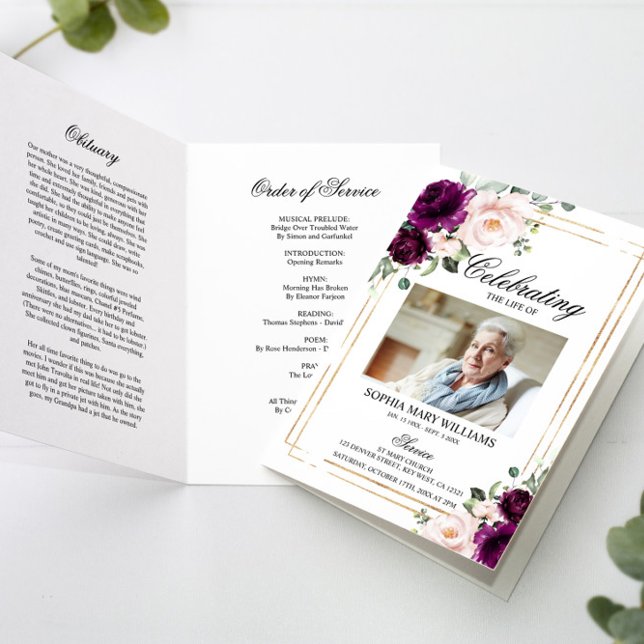 Purple & Blush Photo Memorial Funeral Programs (Creator Uploaded)