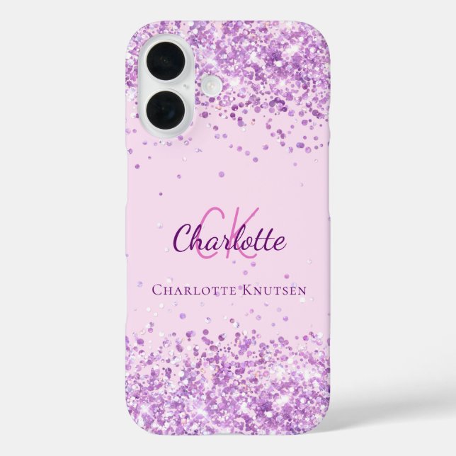Purple blush pink confetti monogram name  Case-Mate iPhone case (Back)