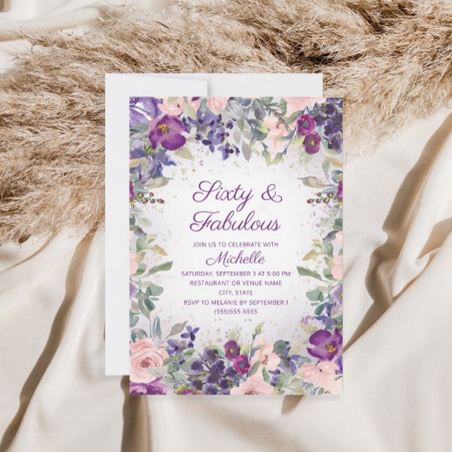 Purple Blush Pink Floral 60 and Fabulous Birthday Invitation (Creator Uploaded)
