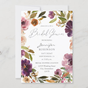 Purple & Blush Pink Floral Bridal Shower V2 Large Invitation