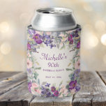 Purple Blush Pink Floral Foliage 90th Birthday Can Cooler<br><div class="desc">Elegant and artistic blush pink and purple watercolor floral and foliage 90th birthday party can cooler. Text is fully customisable.  Contact me for assistance with your customisations or to request additional Zazzle products for your party.</div>