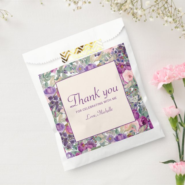 Purple Blush Pink Floral Foliage Birthday  Favour Bag (Sealed)