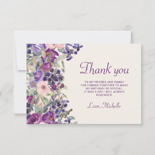 Purple Blush Pink Floral Foliage Birthday  Thank You Card
