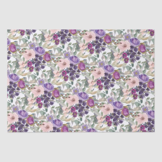 Purple Blush Pink Floral Foliage  Tissue Paper (Front)