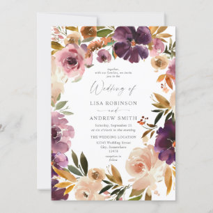 Purple & Blush Pink Floral Wedding Invitation