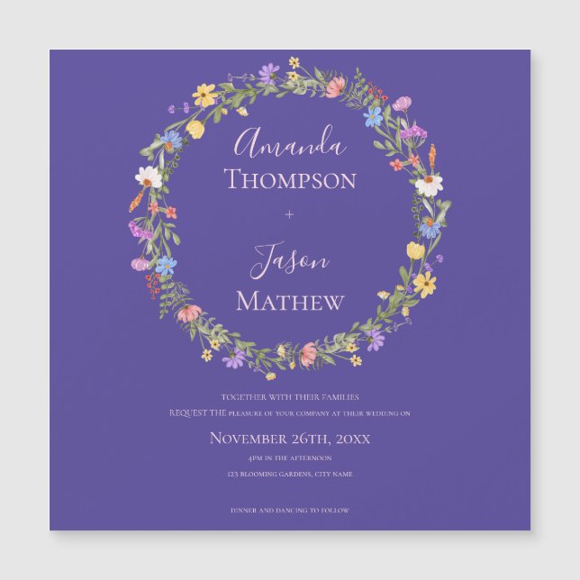 Purple Blush Pink Floral Wreath wildflower Wedding (Front)
