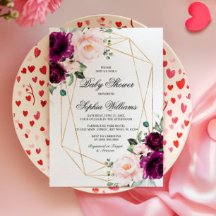 Purple & Blush Pink Rose Baby Shower Invitation