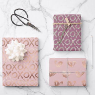 Purple Blush Pink Rose Gold Silver XOXO Wrapping Paper Sheet