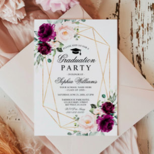 Purple & Blush Pink Rose Graduation Party Invitation