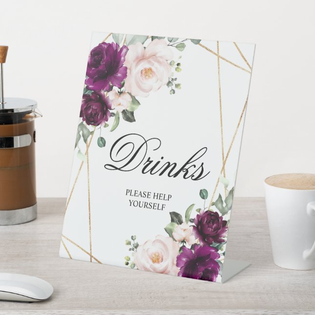 Purple & Blush Pink Rose Shower Drinks Sign (In SItu)