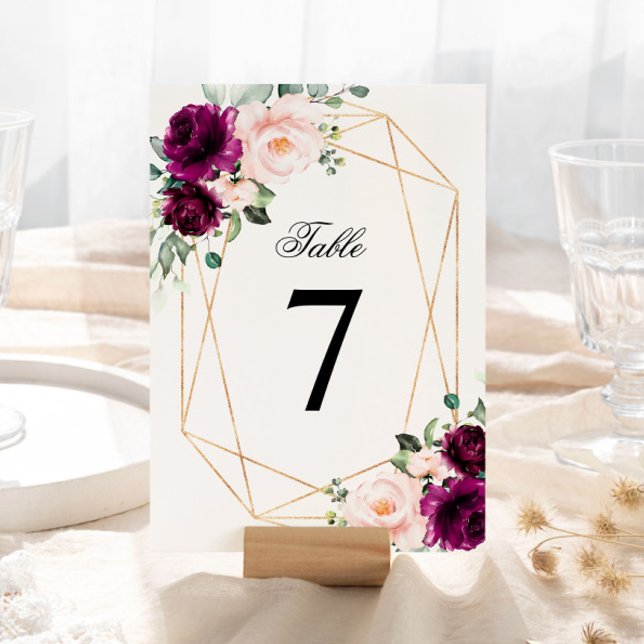 Purple & Blush Pink Rose Wedding Table Number (Creator Uploaded)