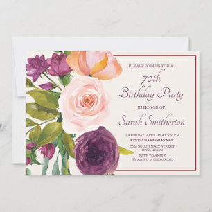 Purple Blush Pink Watercolor Floral Cream 70th