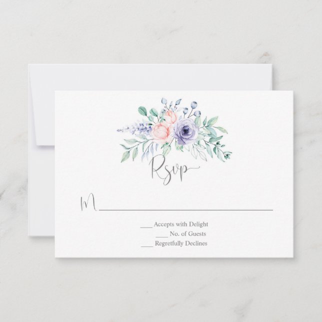 Purple & Blush Pink Watercolor Roses RSVP Card (Front)