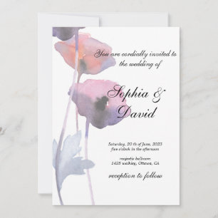 Purple blush poppy wedding invitation