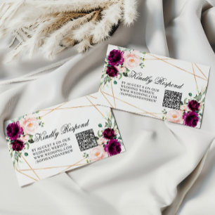 Purple & Blush Rose Floral Wedding QR Code RSVP Enclosure Card