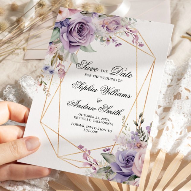 Purple & Blush Rose Flowers Save the Date Invitation (Creator Uploaded)
