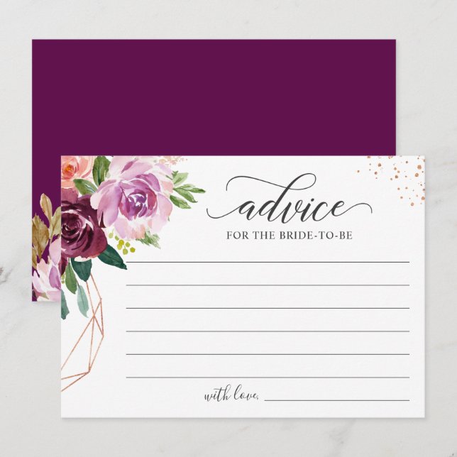 Purple Blush Rose Gold Floral Elegant Words of Advice Card (Front/Back)