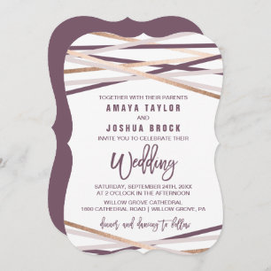 Purple Blush & Rose Gold Streamers Bracket Wedding Invitation