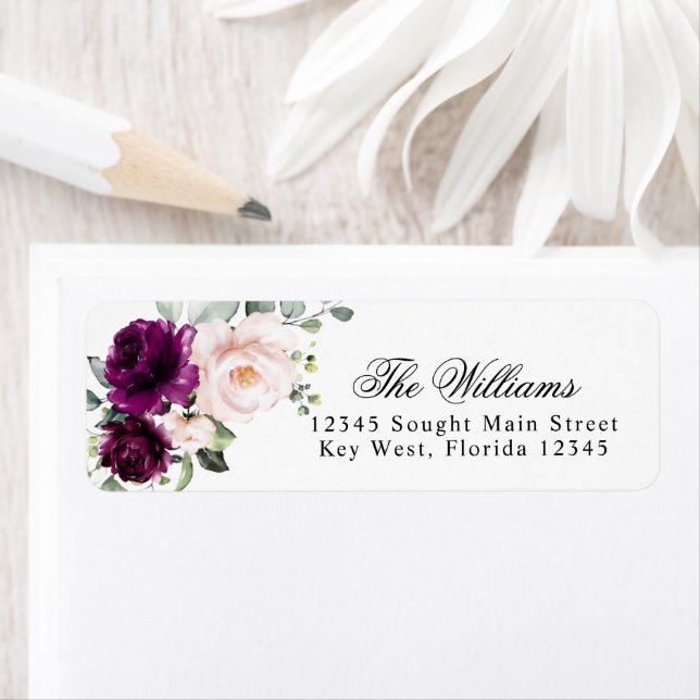Purple & Blush Rose Return Address Labels (Insitu)