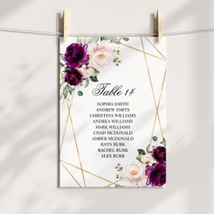 Purple & Blush Rose Wedding Seating Chart Cards