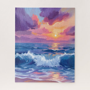 Purple Blush Sunset   Ocean Glimmer Watercolor Jigsaw Puzzle
