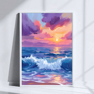 Purple Blush Sunset   Ocean Glimmer Watercolor Poster