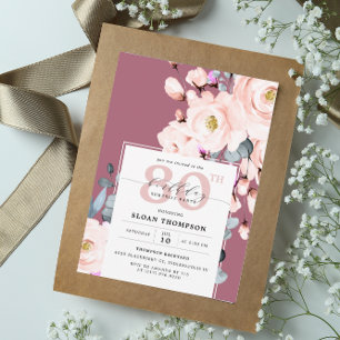 Purple Blush Watercolor Floral 80th Birthday Invitation