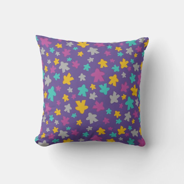 Purple Board Game Meeple Pattern Cushion (Front)