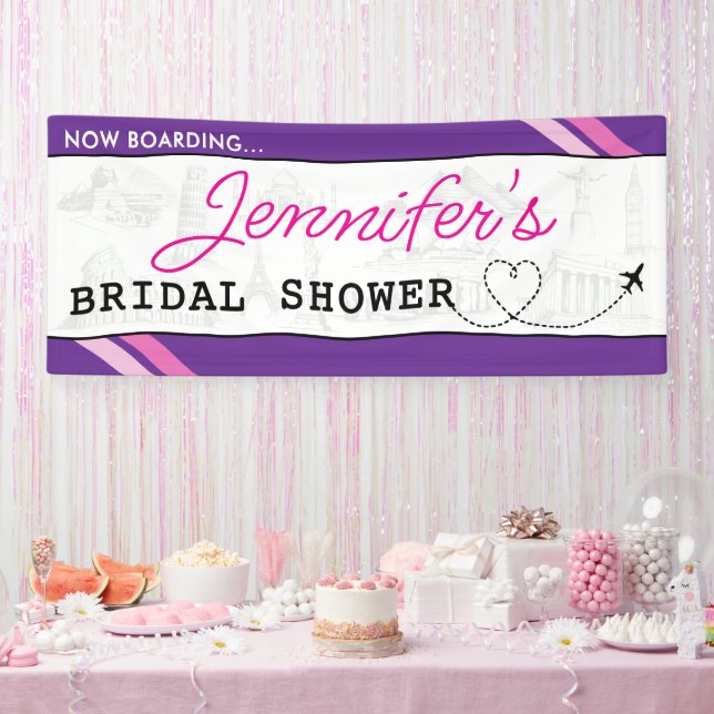 Purple Boarding Pass Bridal Shower Banner (Party)