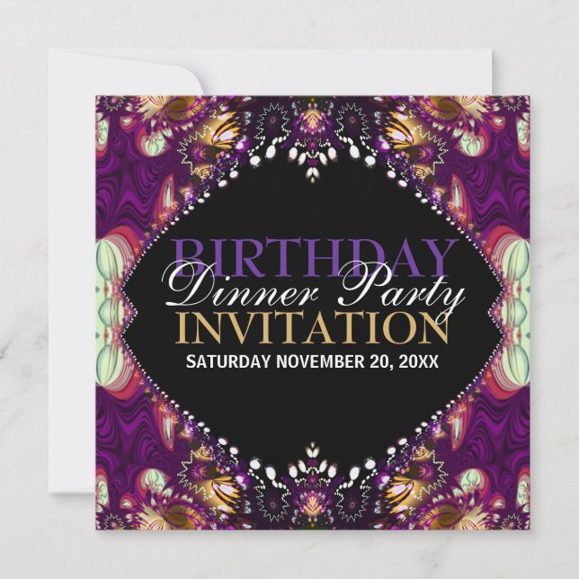 Purple Bohemian Birthday Dinner Party Invitation (Front)