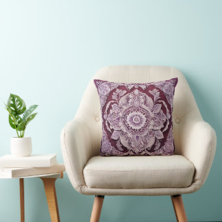 Purple bohemian mandala AI art  Cushion