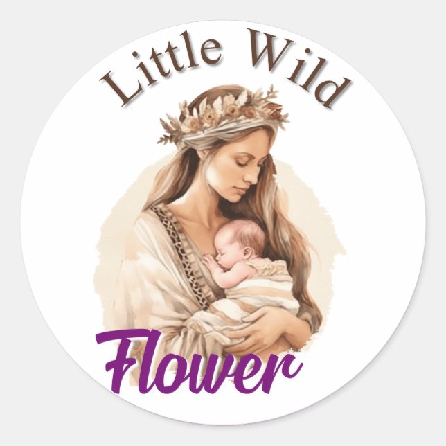 Purple Boho Baby Shower Classic Round Sticker (Front)