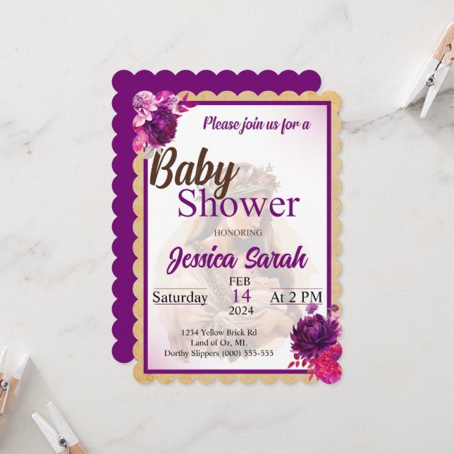 Purple Boho Baby Shower Invitation (Front/Back In Situ)