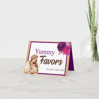 Purple Boho Baby Shower Yummy Favours Table Card